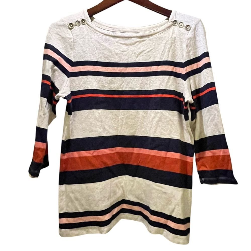 Croft & Barrow Striped Button Shoulder Top Nautical 3/4 Sleeve Shirt Size L - Picture 1 of 9